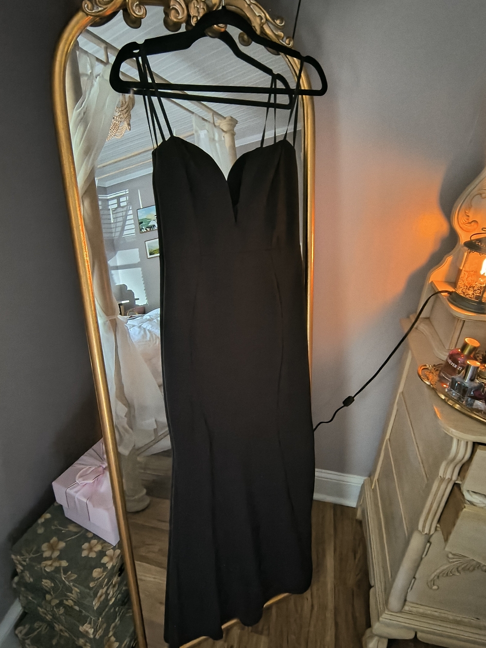 Windsor Black Strapless Gown with Double Spaghetti Straps